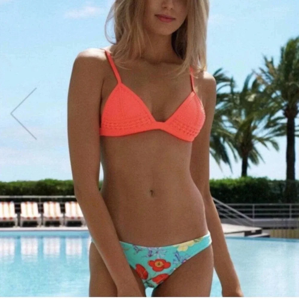 Triangl Swimwear - Orange and Mint Floral Bikini XS